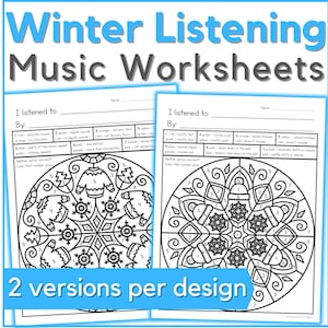 Luisterglyph-werkbladen voor winterkleur op muziek - muziekwaarderingsactiviteiten voor studenten in januari Muziekles of pianolessen