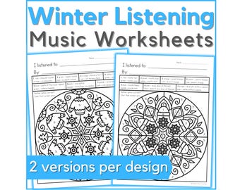 Winter Color by Music Listening Glyph Worksheets - Music Appreciation Activities for Students in January Music Class or Piano Lessons