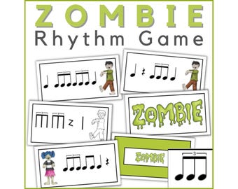 Ritmekaartspel voor drieling - Halloween-muziekcentra-activiteit voor muzieklessen op de basisschool of middelbare school, piano of band
