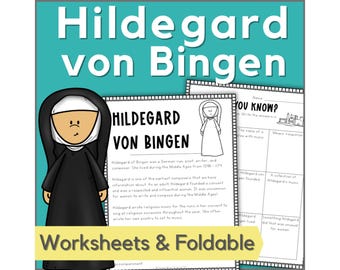 Hildegard von Bingen & Medieval Music - Printable Composer Study Worksheets Elementary Music Lessons - Women's History Month Female Composer