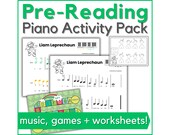 St. Patrick's Day Pre-Reading Piano Lessons Printable Beginner Sheet Music, Preschool Piano Worksheets & Games - Finger Numbers, Key Names