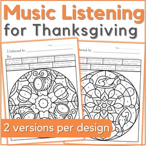Thanksgiving luisteren naar muziek Kleurwerkbladen: activiteiten voor muziekwaardering voor studenten muziekles of pianolessen