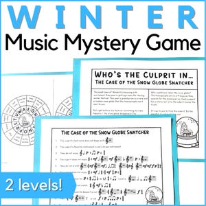 Winter Music Mystery Activity - Printable Winter Music Game for Middle School Music Class, Band, January Piano Lessons or Homeschool
