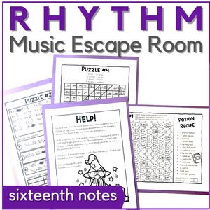 Music Rhythm Escape Room Activity - Sixteenth Notes - Printable Game for Music Class, Piano Studio Lessons, Band, Music Camp, or Homeschool