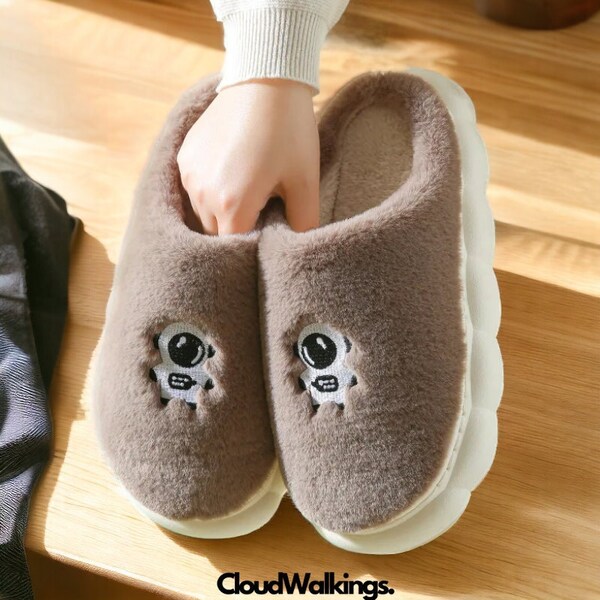 Astronaut Soft Sole Fluffy Slippers - Warm Comfort for Home