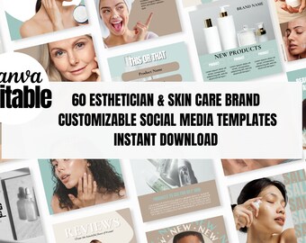 60 Esthetician Instagram Templates | Skin care brand Templates | Skincare Social Media | Skincare posts | Facial| Instant Digital Download