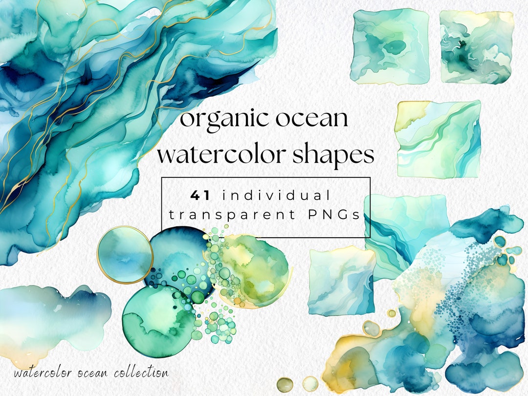 Organic Ocean Jewel Watercolor Shapes | Blue Elements Clip Art Bundle ...