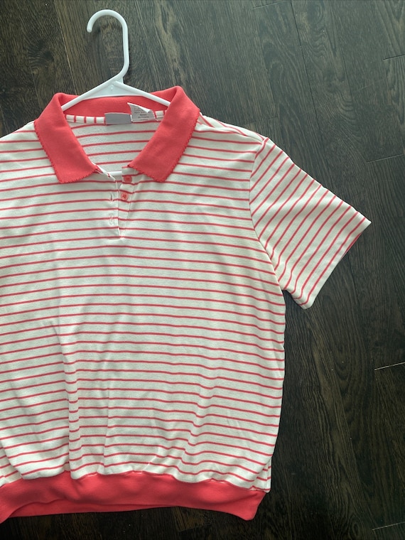 Vintage 1980s Striped Pinky Red Polo