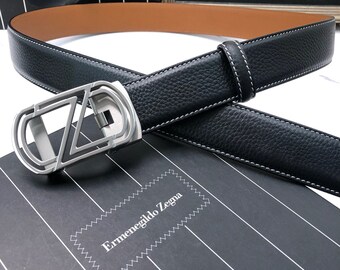 Classic Handmade Ermenegildo Zegna Leather Belt Casual Formal Wedding Gift Men's Made in Italy Cow Leather 35mm Metal Buckle Strap