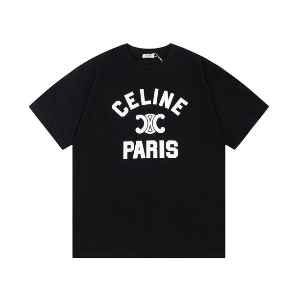 Street fashion brand Celine men's short-sleeved sweatshirt, fashionable retro letter logo print, cool clothing, lucky T-shirt for couples