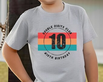 Double Digits Club Retro Vintage 10th Birthday Milestone Shirt, 10th Birthday Shirt, Double Digits Club, Aesthetic Tee, Birthday Gift