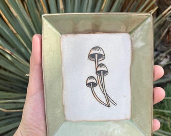 Handmade Ceramic Trinket Dish, Ring Dish, Catch All, Tray, Mushroom, Cottagecore