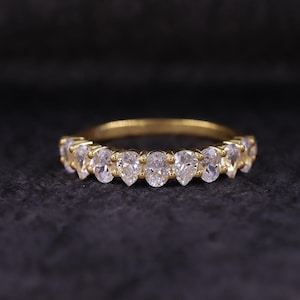 Oval Lab Grown Diamond Anniversary Band Oval Half Eternity Stackable Band Lab Grown Pear Anniversary Gift Oval Cut Diamond Matching Band