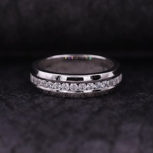 Men&#39;s Diamond Wedding Band, 14K White Gold Lab Grown Diamond Channel Set Band For Men, Anniversary Gift, 5MM Broad Band for Him,Gift for Him