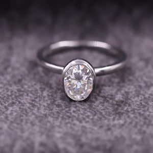 Oval Cut Lab Grown Diamond Solitaire Ring, Bezel Set Engagement Ring, Oval CVD Diamond, Yellow Gold Ring Anniversary Gift, Gift for her