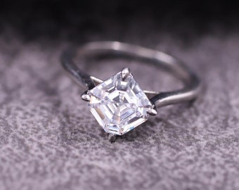 Asscher Cut Lab Grown Diamond Solitaire Ring, Eco Friendly