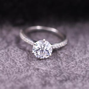 IGI Certified D VVS2 Round Cut Lab Grown Diamond Solitaire Hidden Halo 6 Prong Engagement Ring 14K White Gold Diamond Ring Birthday Gift