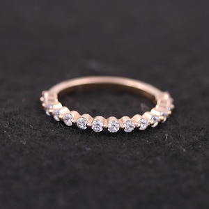 Half Eternity Lab Grown Diamond Wedding Band, Round Lab Created Diamond Band, Floating Bubble Band, Stacking Ring, Mother&#39;s Day Gift for Her