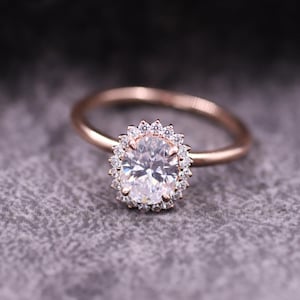 E VVS2 Oval Lab Grown Diamond Halo Set Engagement Ring, High Set Tapered Shank Ring, 14K Yellow Gold Proposal Ring, Anniversary Gift