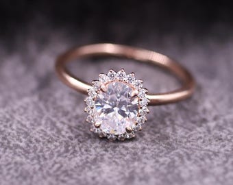 Oval Lab Grown Diamond Halo Engagement Ring, 14K Yellow Gold