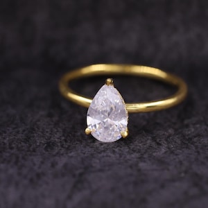 Pear Cut Diamond Ring, IGI Certified E color VS1 Clarity Pear Cut Lab Grown Diamond Solitaire Engagement Ring, 14K Yellow Gold Wedding Ring