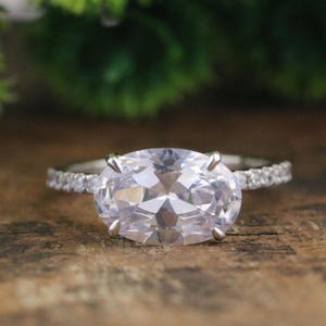 East To West Moissanite Ring In 14K Yellow Gold, Oval Cut Colorless Moissanite Engagement Ring, Solitaire Wedding Ring, Oval Ring for Her