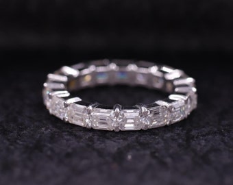 14k Gold East West Emerald Cut Lab Grown Diamond Wedding Band, Stackable Ring