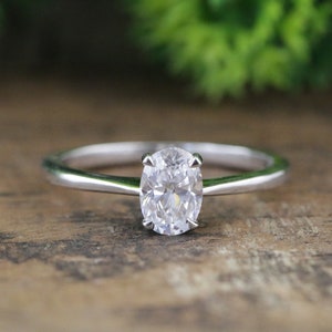 Oval Moissanite Engagement Ring Oval Wedding Ring 14K Solid White Gold Ring Oval Cut Wedding Ring Oval Solitaire Ring Anniversary Ring