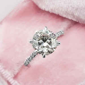 2ct Round Cut Moissanite Engagement Ring, Unique Pave Wedding Ring, Classic Four Prongs Solitaire Ring, Vintage Ring, Anniversary Gift Ring