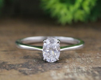Oval Moissanite Engagement Ring, 14K White Gold Solitaire