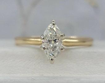 1.5 CT Marquise Cut Moissanite Wedding Ring, 14K Yellow Gold Engagement Ring, Solitaire Bridal Ring, Dainty Proposal Ring, Ring for Women.