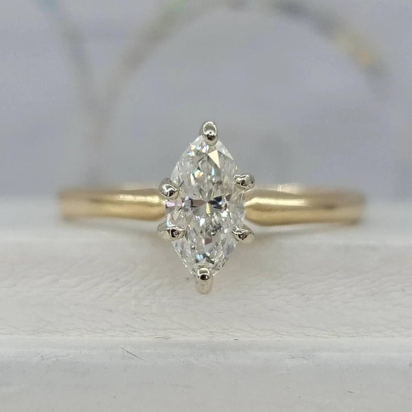 1.5 CT Marquise Cut Moissanite Wedding Ring, 14K Yellow Gold Engagement Ring, Solitaire Bridal Ring, Dainty Proposal Ring, Ring for Women.