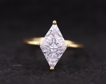 Trillion Lab Grown Diamond Engagement Ring, 14K Yellow Gold Kite Ring
