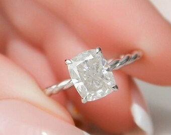 Elongated Cushion Cut Moissanite Ring, 14K Yellow Gold Twisted Band