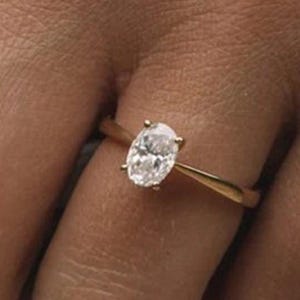 Oval Cut CZ Solitaire Engagement Ring travel ring Two Tone Yellow Gold Vermeil and White Gold Silver Ring Simulated Diamond Birthday Gift