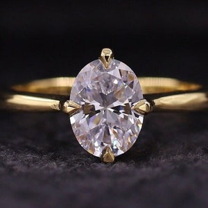 Oval Moissanite Engagement Ring Oval Wedding Ring 14K Solid Yellow Gold Ring Oval Cut Wedding Ring Oval Solitaire Ring Anniversary Gift Ring