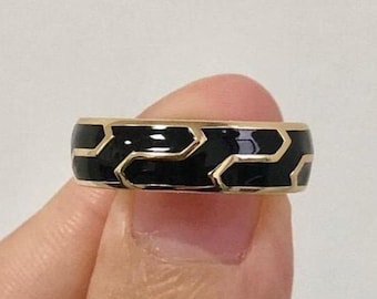Brushed Black Tungsten Ring, Gold Plated, Men's Wedding Band