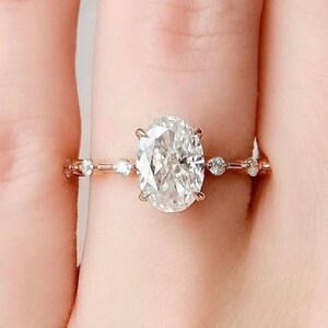 Vintage Distance Pave Set Wedding Ring Band, Oval Cut Moissanite ...