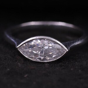 1.50 To 2.50 CT Marquise Lab Grown Diamond Engagement Ring, Marquise East West Engagement Ring, 14K White Gold Bezel Set Solitaire Ring