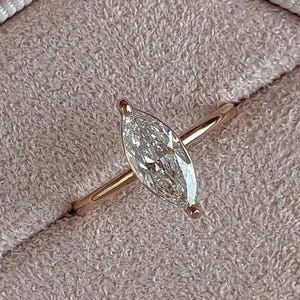 Marquise Ring, Minimalist Engagement Rings for Wife, 14K Solid Gold Ring, Simple Solitaire Ring, Dainty Diamond CZ Ring, Basic Delicate Ring