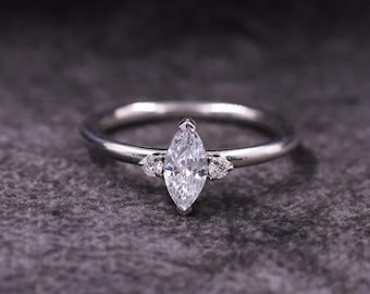 Marquise Cut Lab Grown Diamond Ring, Three Stone Engagement Ring