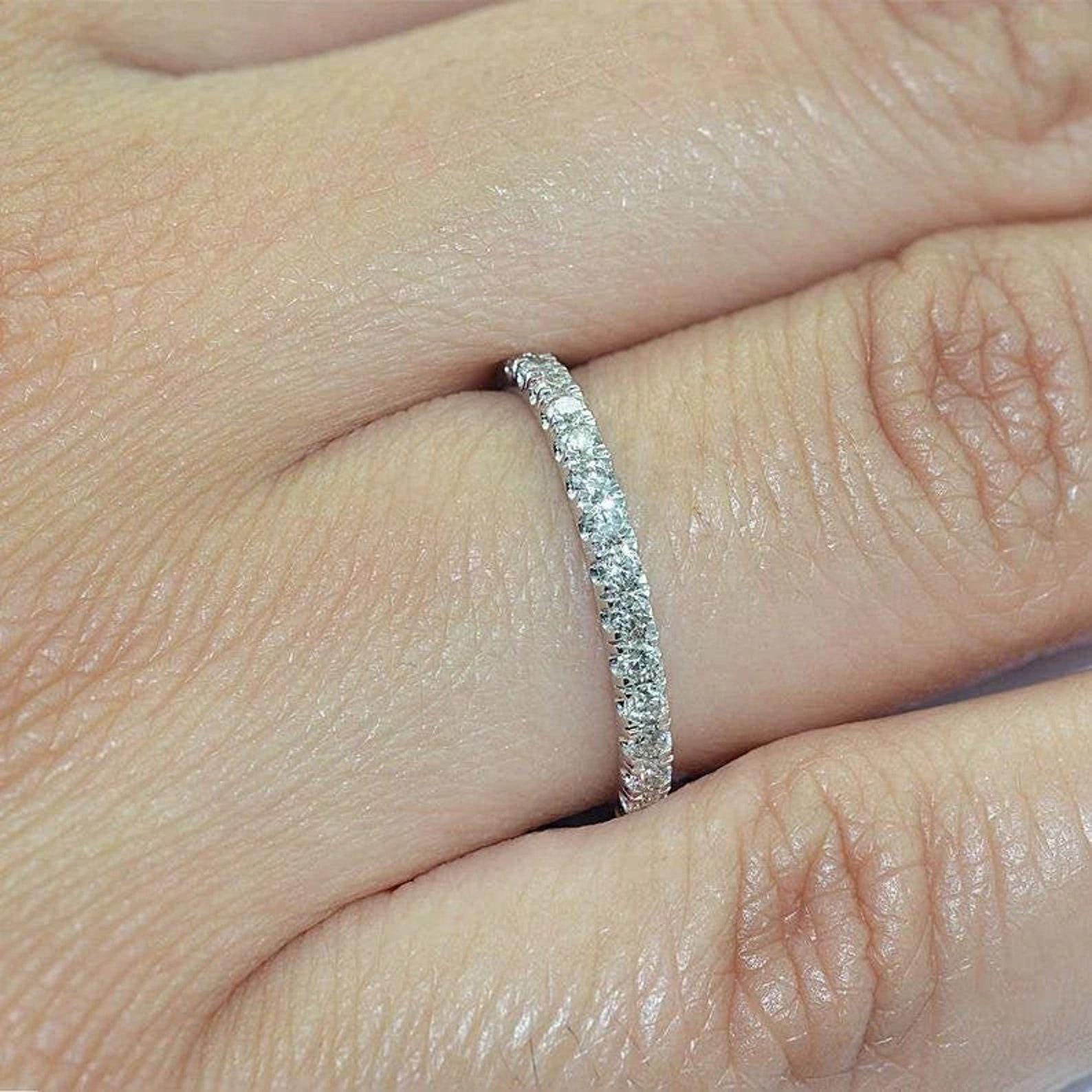 Solid Gold Moissanite Half Eternity Ring - Dainty Stacking Band - Etsy