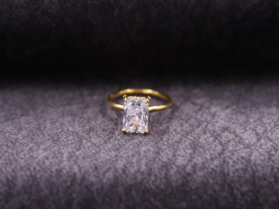 Hidden Halo Radiant Cut Lab Grown Diamond 14k Gold Engagement Ring - Etsy