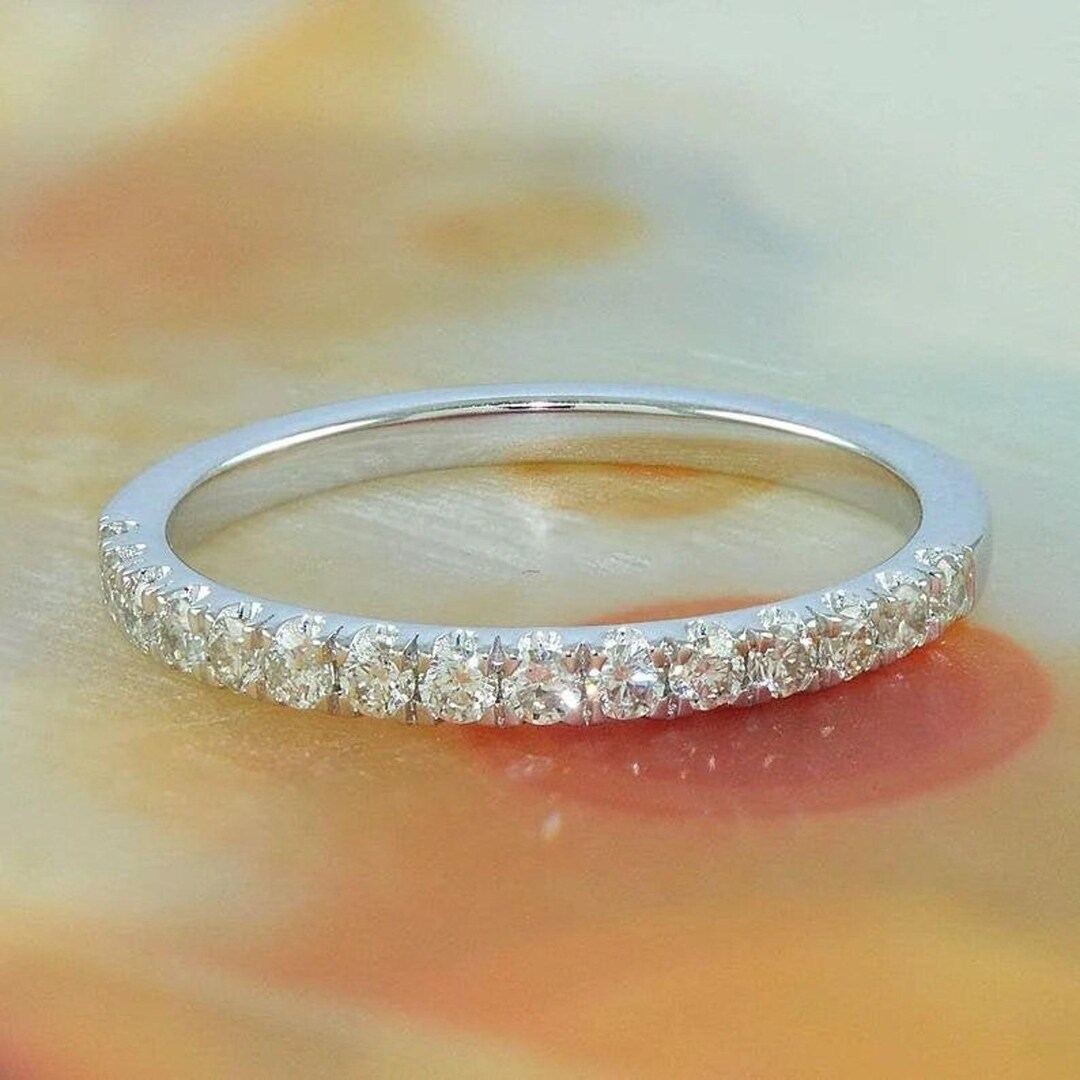 Solid Gold Moissanite Half Eternity Ring - Dainty Stacking Band - Etsy