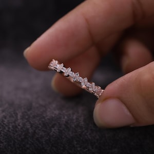 Marquise And Round Diamond Half Eternity Band, Wedding Band For Her, 14K Yellow Gold Stackable Band, Cluster Set Moissanite Diamond Band