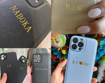 Customize Your iPhone: Initials Leather Case for iPhone 15-11 Pro Max with DIY Engraved Cover!