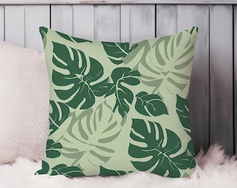 Monstera Leaves Botanical Throw Pillow Soft Cushion Cover Leaf Pattern Tropical Square Decorative Accent Pillowcase Gift, Green