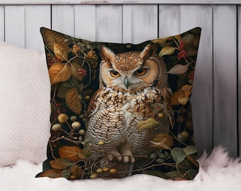 Owl William Morris Throw Pillow Soft Cushion Cover Animals Cottage Square Decorative Accent Pillowcase Gift, Brown, Green