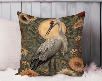 Birds William Morris Throw Pillow Soft Cushion Cover Crane Bird Animals Cottage Square Decorative Accent Pillowcase Gift, Green, Yellow