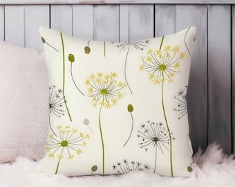 Dandelion Throw Pillow Soft Cushion Cover Botanical Modern Square Decorative Accent Pillowcase Gift, Green, Yellow